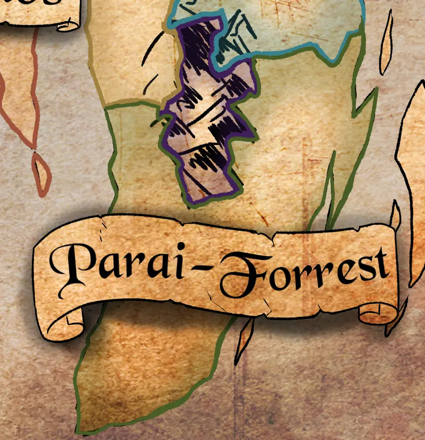 A map section showing the southern tip of Afrat, with the Parai forest.